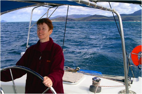 Leanne Da Costa sailing Melbourne Cruising Yacht Club's yacht, departing Refuge Cove, bound for Eden